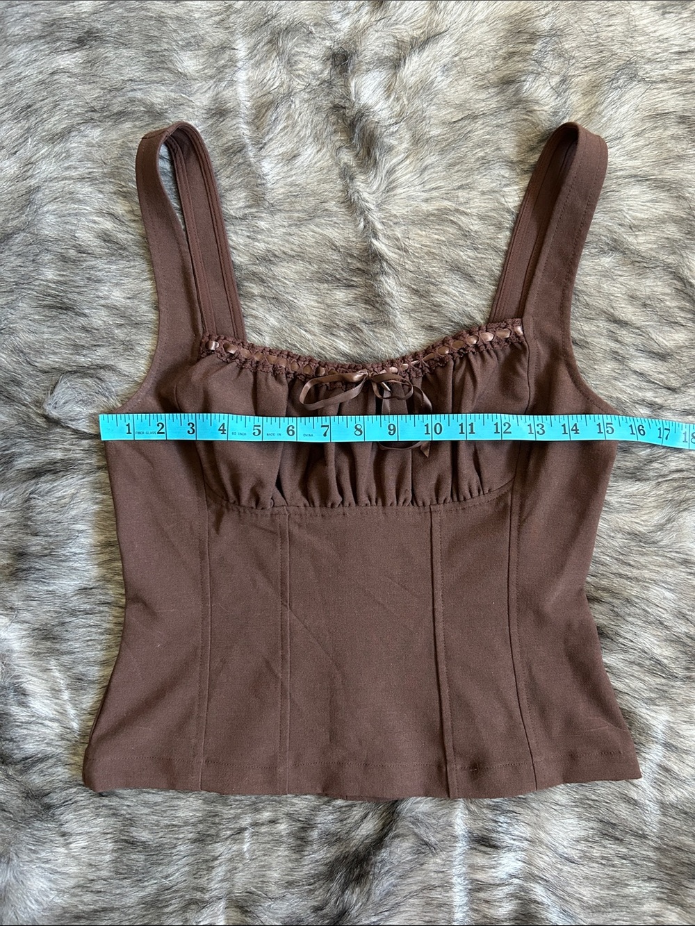 ASTR The Label Brown Ruched Square Neck Tank Top Bow Tie Small - Picture 3 of 7